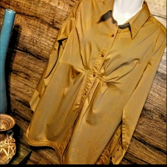 New York & Company Mini Dress Size 12 Classy Khaki Stretch Button Up - Picture 7 of 13